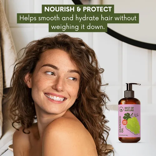 Vista 9 de Best of Nature Aceite corporal y masaje de semilla de uva 100% puro, sin perfume, ligero y no graso para cabello, piel, cara y aceite portador