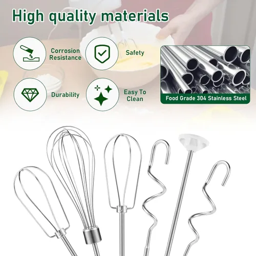 Vista 4 de Accesorios para batidora de mano, ganchos de masa y batidor, varilla de mezcla, accesorios de batidora de mano de acero inoxidable compatibles