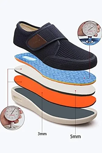 Vista 2 de youyun Zapatos para diabéticos de hombre ancho zapato para hombres ancianos cierre ajustable transpirable ligero antideslizante para pies hinchados