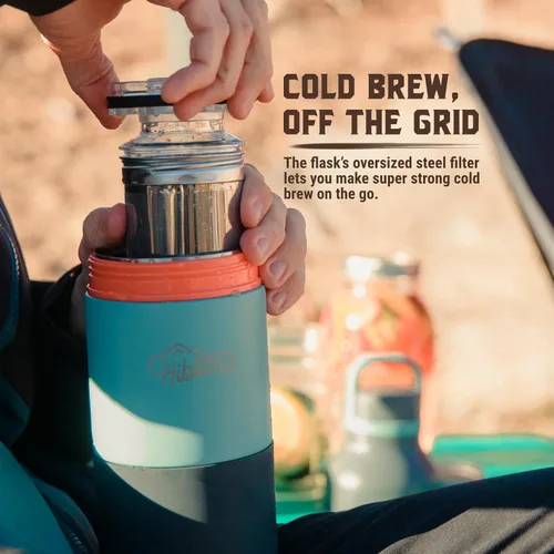Vista 7 de HIBEAR Frasco de Aventura Todo el Día de 32 oz - Como se Vio en Shark Tank - La Multiherramienta Aislada de Botellas de Bebidas - Vertido Artesanal