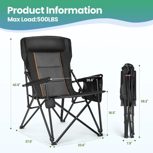 Vista 3 de HIGH POINT SPORTS Sillas de campamento plegables de gran tamaño para adultos, respaldo alto, sillas de césped resistentes que soportan 500 libras