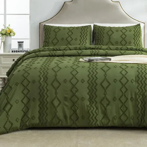Vista 12 de Andency Edredón individual caqui, ropa de cama geométrica copetuda de 2 01 - Caqui