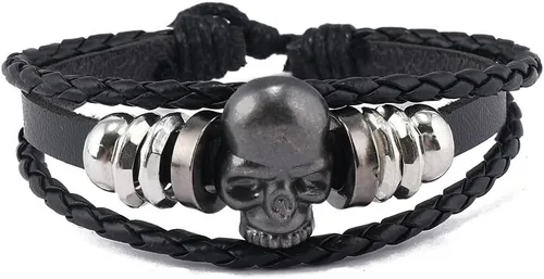 Vista 5 de 16 pulseras para hombres y mujeres, diseño de calavera trenzada negra infinita de Tai Chi, pulseras punk rock para uso diario