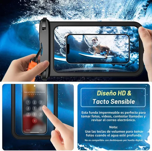 Vista 4 de 2 bolsas impermeables para teléfono, [hasta 10 pulgadas grande] Funda universal IPX8 impermeable para teléfono celular, bolsa seca con cordón