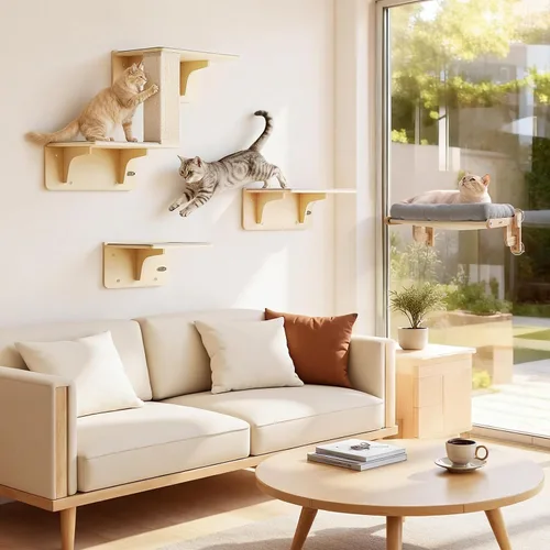 Vista 8 de Pecute Hamaca plegable para ventana de gato, cama para gatos con cojín Gris