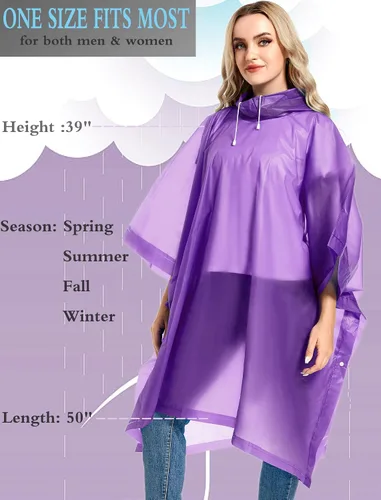 Vista 54 de Paquete de 2 ponchos de lluvia para adultos, reutilizables, impermeables, de supervivencia, emergencia, resistente, con capucha con cordón