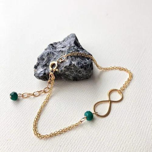 Vista 59 de Pulsera con dije de infinito con piedra natal, joyería hecha a mano, regalo para ella