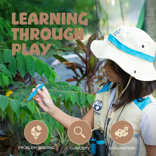Vista 3 de Kit de explorador para niños con chaleco Safari, sombrero y más – Kit de captura de insectos para niños con guía de aventura y búsqueda del tesoro