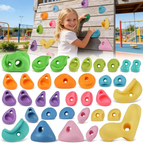 Vista 12 de 20 piezas de pared de escalada en roca para niños, agarres de pared de escalada en roca, kits de agarres de pared de escalada para adultos que