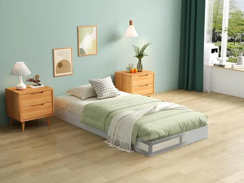 Vista 19 de Base de cama con somier de 3 pulgadas, tamaño individual, base de colchón de metal resistente con funda de tela, sin ruido, fácil montaje
