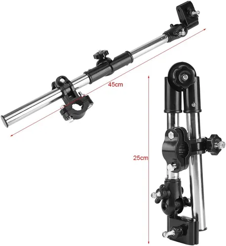 Vista 4 de Soporte de montaje de paraguas ajustable de 360°, soporte de montaje elástico de acero inoxidable, soporte de conector de paraguas para cochecito