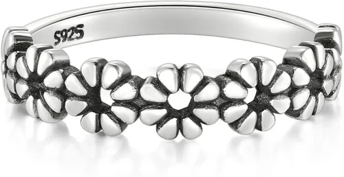Vista 2 de Boruo - Anillo de plata de ley 925 diseño de flores estilo corona hawaiana resistente al desgaste ajuste cómodo