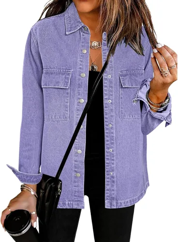 Vista 12 de Luvamia - Chaquetas de mezclilla para mujer 2025, moda de otoño, chaqueta de gran tamaño, abotonada, de mezclilla, chaqueta estilo western con azul