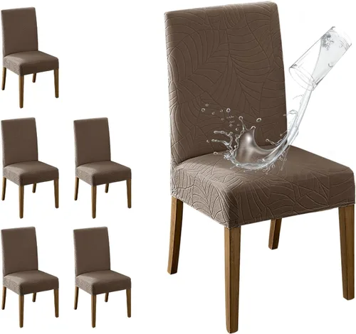 Vista 12 de MOSAYT Juego de 2 fundas para sillas de comedor 100% impermeables, súper ajuste elástico jacquard Parson, fundas extraíbles y lavables para sillas