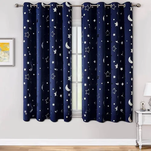 Vista 11 de WUBODTI Cortinas grises 100% opacas con diseño de estrellas para habitación de niños, 45 pulgadas de largo, juego de 2 paneles de cortinas
