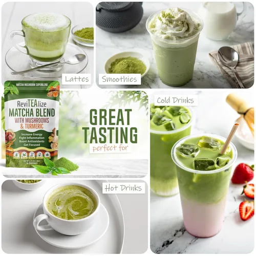 Vista 5 de ReviTEAlize Mushroom Matcha – Matcha orgánica de grado ceremonial, 7 hongos y adaptógenos – Alternativa de café para energía, enfoque y salud