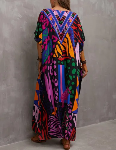 Vista 7 de Bsubseach Vestido largo de playa con estampado de caftanes para mujer, vestido largo de playa, G-Puntos coloridos