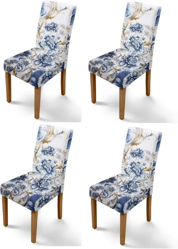 Vista 39 de Rnyleeg Juego de 1 fundas de asiento de comedor con estampado de flores azules para sillas de comedor, fundas protectoras suaves y lavables