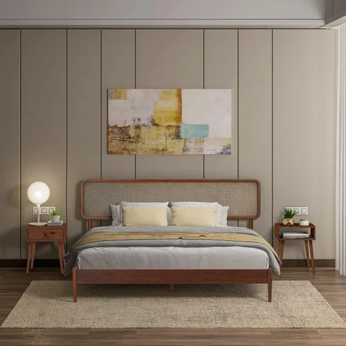 Vista 14 de Lupin - Base de cama de madera con cabecero, base de madera de roble macizo y goma con listones silenciosos y soportes centrales de madera, Negro