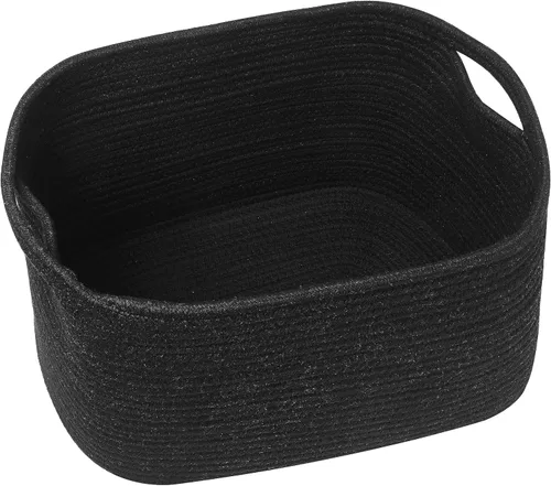 Vista 9 de Paquete de 6 cestas negras para cesta de almacenamiento, cesta tejida de cuerda de algodón con asas. Cesta de manta para almacenar ropa, juguetes