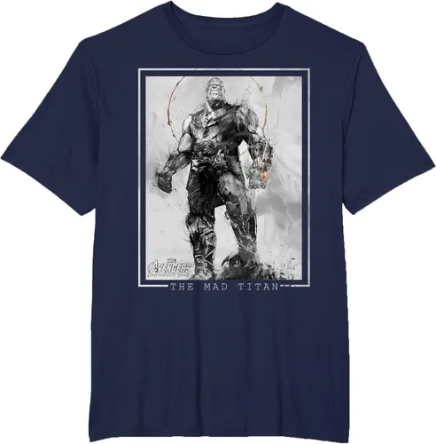 Vista 51 de Marvel Avengers Infinity War Thanos Sketch Graphic Camiseta Negro