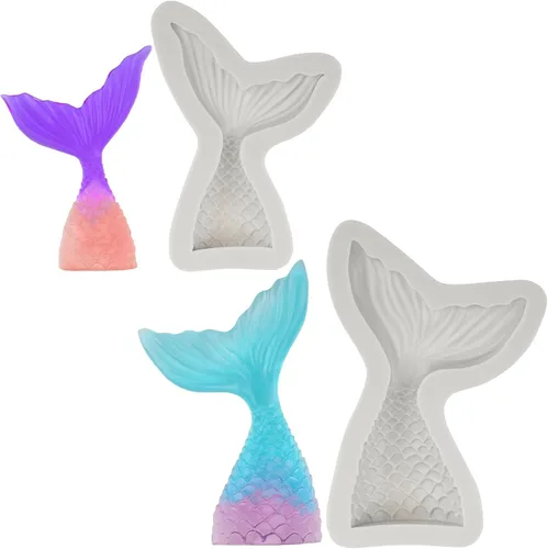 Vista 15 de Beasea Molde grande para cola de sirena, 1 paquete de silicona para fondant de cola de sirena para decoración de pasteles de azúcar de chocolate