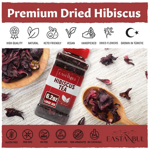 Vista 6 de Eastanbul Té de hibisco hojas sueltas, 6.2 onzas, té de flores de hibisco mediterráneo, hojas de Jamaica, flor de Jamaica, seco, natural, sin