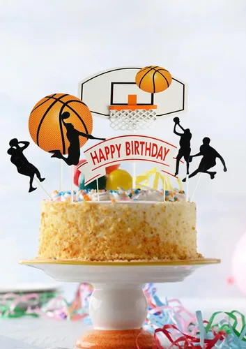 Vista 5 de Juego de 7 letras de baloncesto DIY feliz cumpleaños para niño pastel decoración de fiesta de pasteles deportes suministros de fiesta