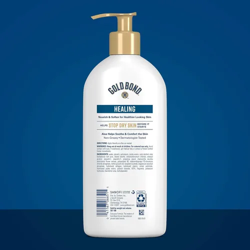 Vista 4 de Gold Bond Loción hidratante curativa, 14 onzas., con aloe, hidrata, hidratación inmediata las 24 horas y crema de manos curativa, 3 onzas.