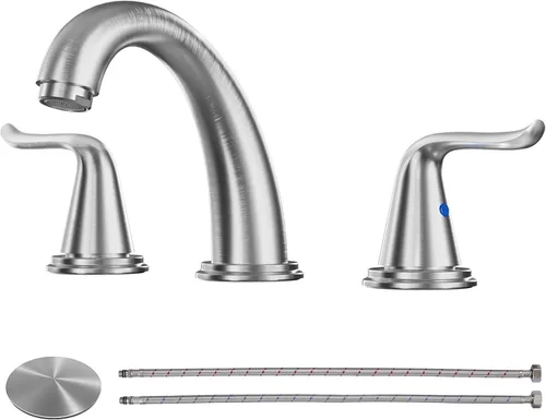 Vista 12 de WOWOW Grifo de Baño Extendido - 3 Orificios, Negro, Centro de 8 Pulgadas, Doble Manija, Arco Alto, Grifo de Lavabo con Ensamble de Drenaje Pop-Up