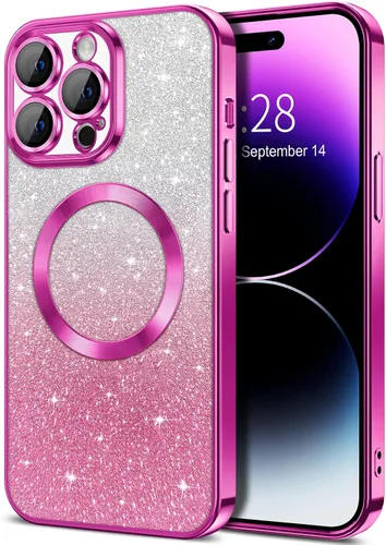 Vista 50 de Hython Funda para iPhone 13 Pro transparente con purpurina magnética [compatible con MagSafe] Protector completo de lente de cámara delgado