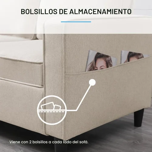 Vista 4 de PUREMIND Juego de 3 sofás de sala de estar, moderno sofá de 3 plazas con otomana, sofá biplaza y sillón, tela de lino en forma de L, juego de 3