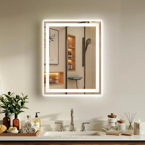 Vista 18 de Espejo de baño LED de 16 x 24 pulgadas con luces, antiniebla, retroiluminado + luz frontal, espejo de tocador de baño iluminado para pared, función