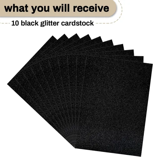 Vista 7 de Papel de cartulina con purpurina negra de Sukh - Cartulina con purpurina para manualidades A4 gruesa, colores para Halloween, Navidad, San Valentín