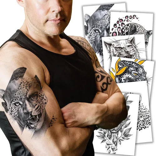 Vista 9 de Kotbs 6 hojas de tatuajes temporales realistas de animales realistas para hombres y mujeres, calcomanías de tatuaje impermeables para adolescentes