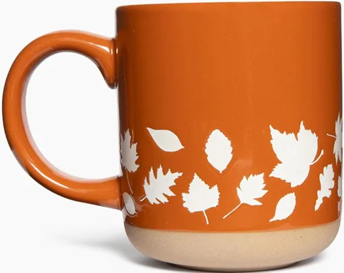 Vista 13 de Sweet Water Decor Taza de café de otoño con diseño de hojas marrones, taza de gres de 14 onzas para té y sidra, apta para microondas y lavavajillas