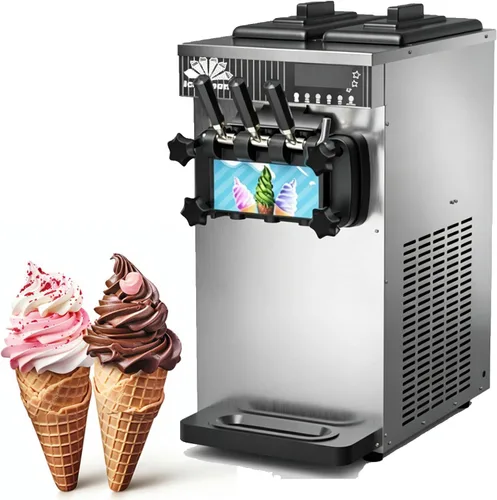 Vista 8 de Commercial Ice Cream Machine, 1300W Freestanding Soft Serve Ice Cream Maker, 18-25kg/H Yield with 3-Flavor, Auto Clean LCD Touch Screen, for Snack