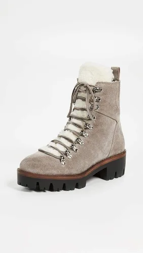Vista 2 de Jeffrey Campbell Botas de combate Culvert Sherpa para mujer, color gris topo, bronceado, gris, talla 9.5 M de EE. UU, Bronceado, gris pardo