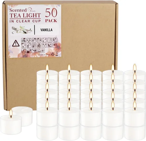 Vista 9 de Velas aromáticas de rosa rosa, paquete de 100 velas votivas gigantes a granel, juego de velas de té sin humo para el día de San Valentín