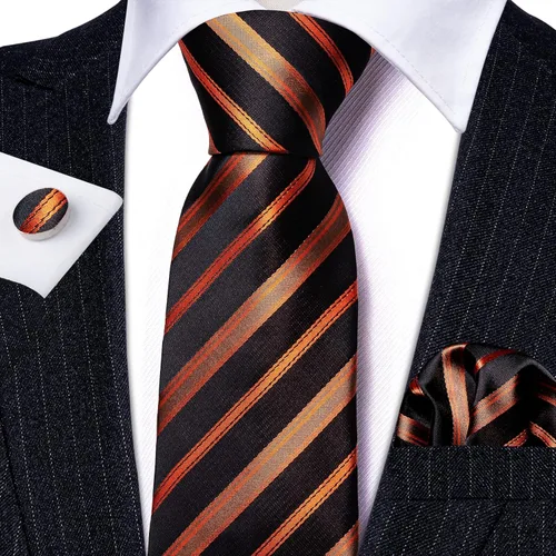 Vista 53 de Barry.Wang Juego de corbatas para hombre, corbata de seda a rayas, tejido a cuadros, gemelos formales, negocios, boda