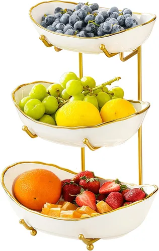 Vista 11 de Cesta de fruta de 3 niveles, frutero de cerámica para encimera