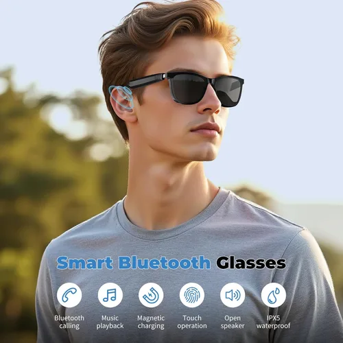 Vista 2 de Lentes inteligentes con Bluetooth, 2 en 1 magnéticos, bloqueo de luz azul y UV400, gafas Bluetooth para hombres/mujeres con asistente de voz, gafas