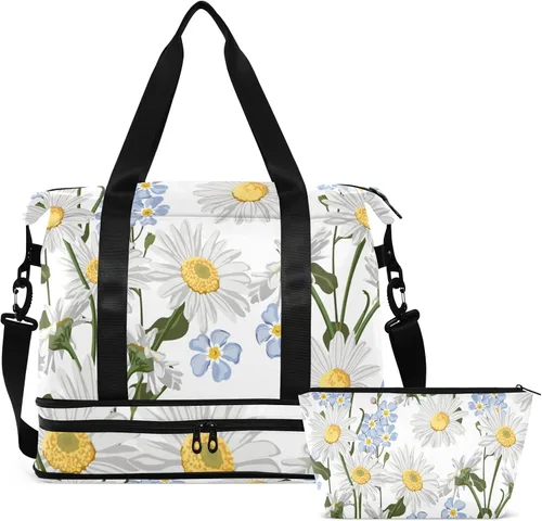 Vista 2 de Gym Bag Forget-me-not Flower Travel Duffel Bag - Sports Gym Bag with Dry Wet Pocket Cosmetic bag & Shoes Compartment for Women and Men