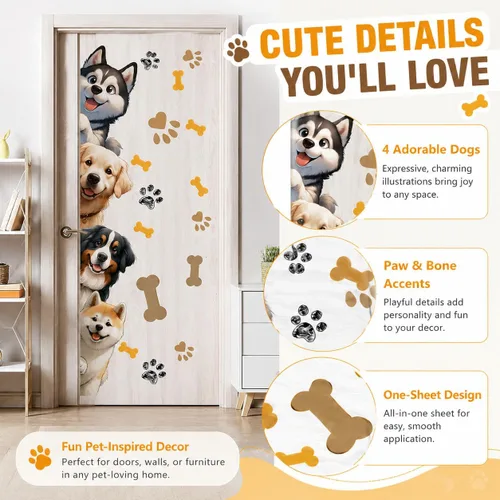 Vista 6 de Calcomanías de pared de perro de 44.9 x 9.8 pulgadas, calcomanías de pared de animales de dibujos animados para guardería, sala