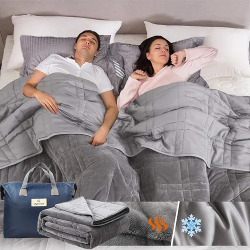 Vista 17 de OMYSTYLE Manta pesada reversible de 48x72 pulgadas y 15 libras para adultos, manta doble cara con peso de felpa corta cálida y tela Tencel fresca