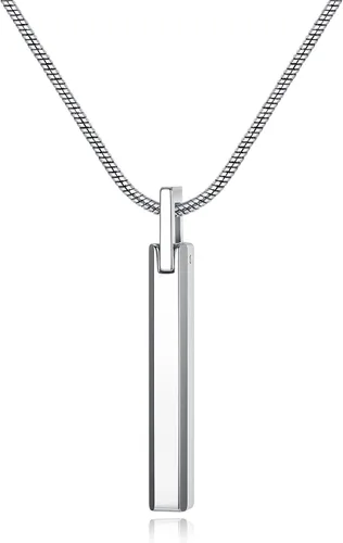 Vista 6 de COAI Collar de barra de acero de tungsteno para hombres y mujeres, chapado en oro de 18 quilates, collar con colgante de color plateado para hombres