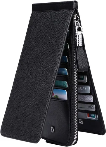 Vista 13 de Women's Genuine Leather Credit Card Holder RFID Long Zipper Purse Wallet 2-cera-rojo