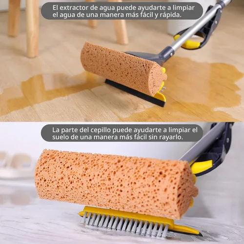 Vista 4 de Yocada - Mopa de esponja para uso comercial o para el hogar, para suelos y azulejos de baño, garaje, limpieza; incluye 3 cabezales de esponja