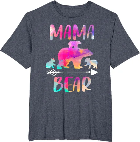 Vista 29 de Bear Matching Family Outfits, Funny Mama Bear Three Cubs T-Shirt Negro