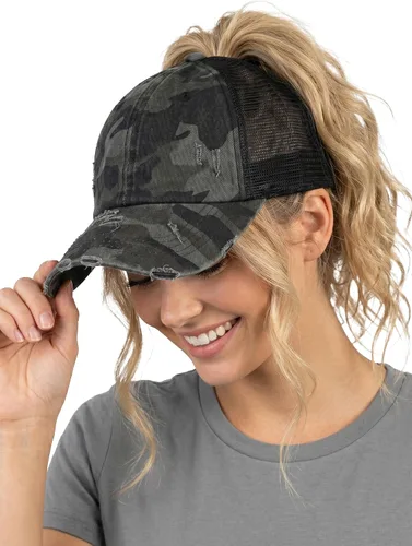 Vista 92 de Funky Junque - Sombrero de cola de caballo para mujer, gorra de béisbol con ajuste ajustable y cola de caballo alta cruzada para uso diario Paquete